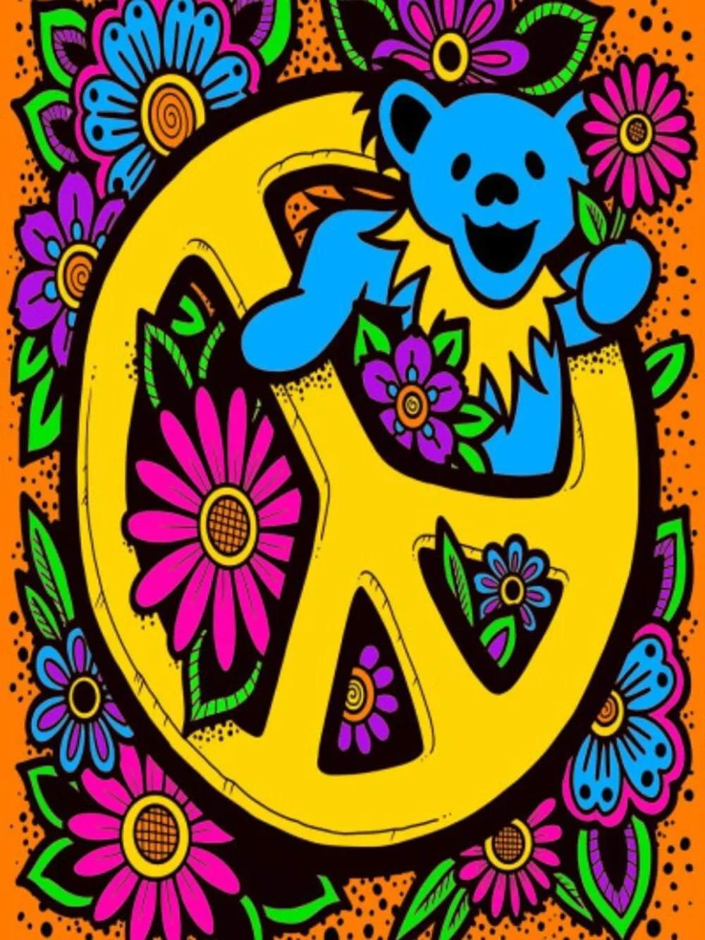 Grateful Dead 3D Peace Bear Tapestry ~ 60